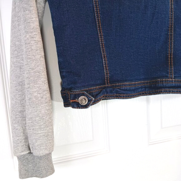 1st Kiss Jean Jacket Hoodie Denim Coat Distressed Gray Blue Girl's Size L - Picture 12 of 16